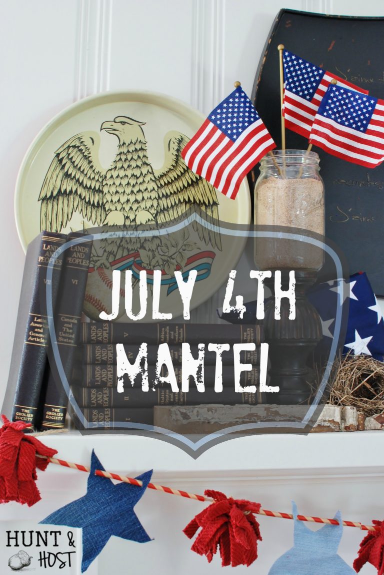 July 4th mantel diy all the elements of summer! Baseball, road trips, the beach, American flag, Eagle, denim, fun straws and a bird's nest!