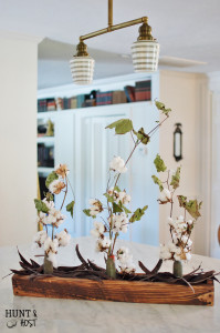 real cotton and jerusalem pea centerpiece