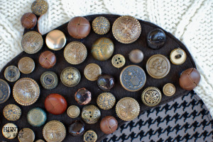vintage button acorn sweater pillow