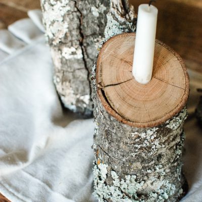 Rustic Winter Tablescape: Log Candlesticks