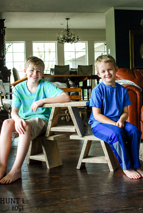 How to make a pocket hole tutorial perfect for this one board stool. We use these handy stools as extra seating around our coffee turned game table for a mean match of Mexican Train!