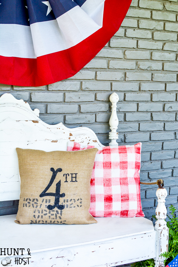 Paint your own buffalo check fabric for the cutest DIY pillows ever. Easy 4th of July décor ideas.