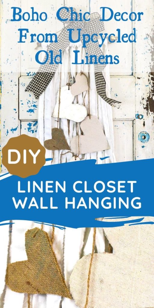 Create boho chic wall hanging decor from your old linens. Purging the linen closet will provide tons of great crafting material. This DIY wall hanging is dressed up for Valentine's Day, but would be great for a farmhouse feel any time of year. WIth great texture from burlap, drop cloth and tin foil this tone on tone neutral decor is a versatile addition to any style, Simple natural touches round out this Valentine home tour. #raggarland #wallhanging #dropclothproject