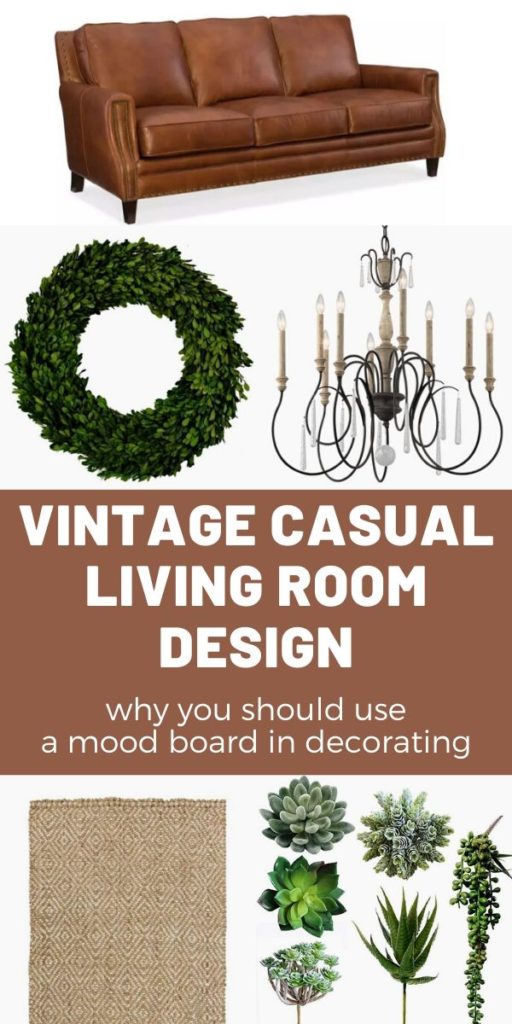 How to use a mood board to design a room like a professional. See how this vintage casual living room comes together with just a little planning that you can DIY. #interiordesigntip #moodboard #designlikeapro #livingroomideas