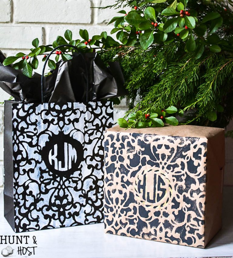Monogram gift wrap idea. Personal gift wrap for Christmas, birthday or just because with supplies from the dollar store!