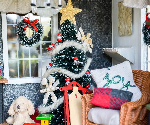 Christmas dollhouse decorating ideas, festive food, holiday pillows, handmade ornaments and a gorgeous nativity round out this Christmas home tour.