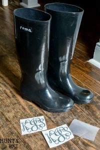 How to make monogram vinyl decals for rain boots and other personalization. Step by step tutorial to make and cut your own monogram vinyl decal.