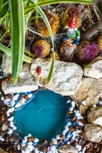 Take your fairy garden vertical with this natural fairy garden setting, complete with an actual fairy garden and swimming hole. This fun summer project to do with the kids will get your creativity going and green thumb working. Make a mini fairy garden for your house or porch with these precious fairy supplies and easy miniature ideas!