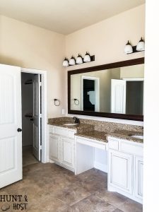 Before pictures of a very vanilla builder grade home ready to get a personal and cozy makeover on a budget full of DIY ideas, tips and tricks. Follow along this cookie cutter home makeover!