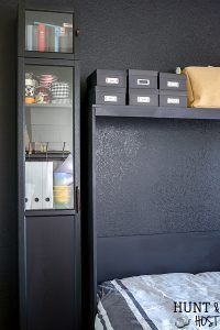 We added a Murphy bed to the craft room/guest bedroom and it is a space saver for sure. See how we paired the IKEA Billy bookcase with a custom Murphy bed for an office/craft/spare room with tons of functional storage and style. #IKEA #craftroom #murphybedidea #WhereWomenCreate #craftroomidea
