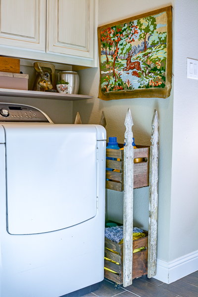 Make your own DIY vintage style laundry cart to help organize your laundry room on a budget with style. Add extra storage with this rolling spacesaver. #vinatgestyle