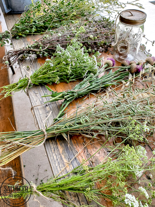 Get a French country porch with this vintage flower drying rack idea, perfect for drying herbs and adding a beautiful focal point to your outdoor patio. #wildflower #frenchporch #DIYherbdrying #plantdrying #plantdryingrack #herbgarden #porchquiltdiy #vintagegarden #outdoorlivingidea #outdoordecorating