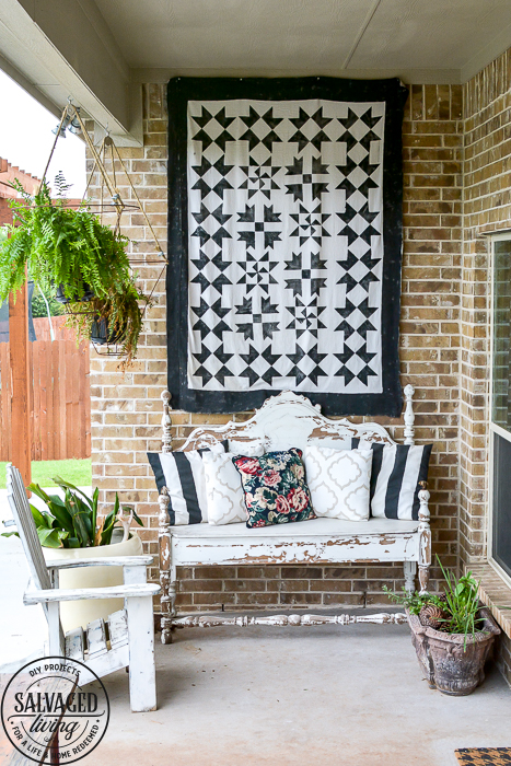 Take on old vintage lampshade and turn it into a gorgeous outdoor hanging basket for your porch. This patio plante has an industrial style that goes with farmhouse patios to city gardens! #DIYhangingbasket #lampshademakeover #lampshadeideas #patiodecoratingideas #patiodecoratingbudget #easyporchDIY