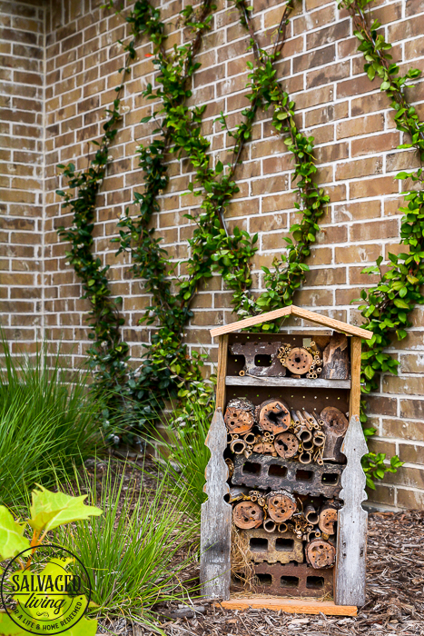 How to build a DIY bug house from scrap wood, perfect for a summer project with kids. Invite good bugs into your garden with this bug hotel, you will soon find solitary bees and insects taking up residence in your yard. #bughouse #savethebees #goodbugs #scrapwood #buildlikeagirl #gardenart #gardenproject #naturalgardencare