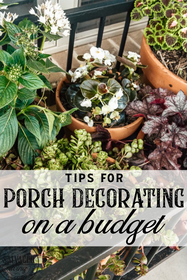 Here are some easy tips for porch decorating on a budget. You will gets great ideas for your patio decor. Learn how to paint furniture with a sprayer with these helpful DIY furniture painting tips. A great way to update your patio furniture with paint. #paintsprayerDIY #DIYfurniturepaint #patiomakeover #porchedecorideas #thriftstoremakeover #howtotips