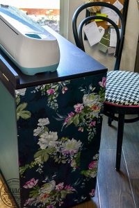 How to dress up your painted furniture with florals. Floral furniture is a beautiful trend right now and this DIY floral application is quick and easy. I'll walk you through how to update your own vintage furniture with a fun floral accent. This craft cart is sure to give you inspiration. #diypaintedfurniture #floralfurniture #beforeandafter #updatefurnitureideas #paintsprayer #paintsprayerprojects