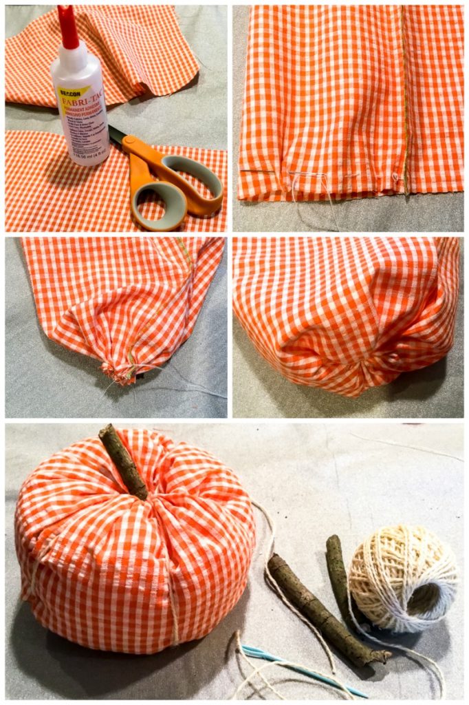 If you've ever wondered how to make easy fabric pumpkins this is the post for you! I am going to show you three ways to make fall pumpkins for your home decor, including a no sew fabric pumpkin tutorial! Your house can be full of farmhouse stuffed pumpkins on a budget. #diypumpkins #fallhomedecor #fallcraftidea #nosewpumpkin #diypumpkinpattern #shabbychicpumpkin #pumpkintutorial #cozyfallhome