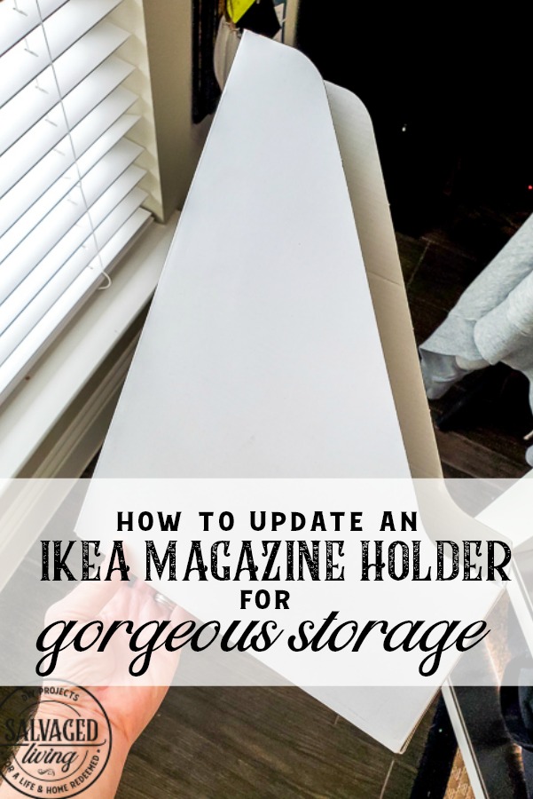 This IKEA hack will show you how to update an IKEA magazine holder into gorgeous storage for your home or office on a tight budget. Pretty organization quick and easy! #ikeahack #kiea #organzation #budgetdecor #budgetorganization #officedecor #homestorage #decoupageideas 