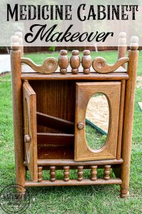 Think upcycle when it comes to adding a medicine cabinet to your bathroom decor. I updated this thrift store cabinet into an update medicine cabinet with my Wagner paint sprayer for a professional paint finish. Extra storage with a vintage vibe is always a fun addition to your home decor. #upcycle #furnitureupdate #medicinechest #bathroomstorage #thriftstoreproject #storageidea #bathroomdecor #vintagebathroom