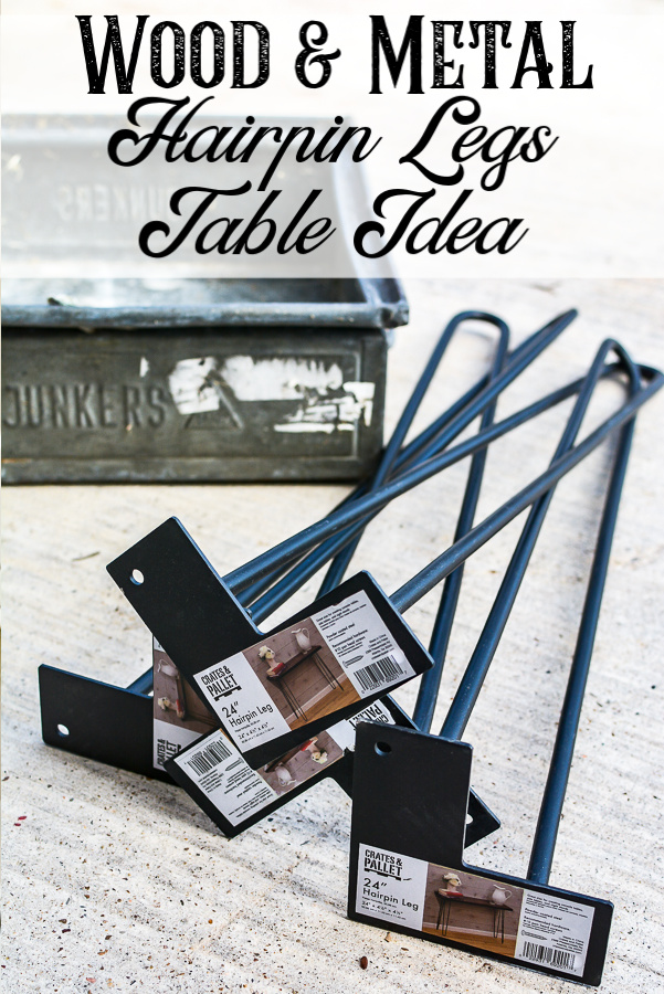 DIY hairpin legs table made from thrifted metal and wood. If you are a junk lover this is a great idea to turm your junk finds into DIY furniture. Adding hairpin legs to your vintage finds is an easy DIY furniture projrct you can complete in an afternoon. Source guide included! #handmadefurniture #thriftedfurniture #sidetable #DIYtableidea