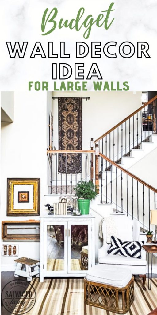 Looking for an affordable way to fill up a two story wall in your living room or a budget idea for a large wall in your home? I have the perfect solution!This idea is easy to DIY and there is a SUPER budget tip in here you have to try, perfect for a stylish wall hanging in a large space. #wallart #budgetdecor #fivebelow #discountdecor