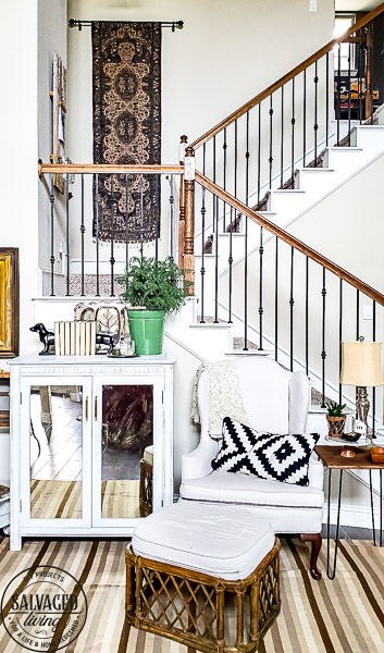 Looking for an affordable way to fill up a two story wall in your living room or a budget idea for a large wall in your home? I have the perfect solution!This idea is easy to DIY and there is a SUPER budget tip in here you have to try, perfect for a stylish wall hanging in a large space. #wallart #budgetdecor #fivebelow #discountdecor