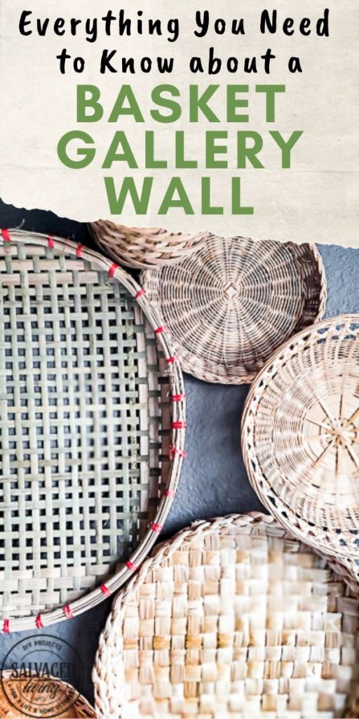 everything you need to know about creating basket gallery wall art. Where to find vintage baskets, how to hang baskets and how to layout a basket gallery wall are all here in this gorgeous gallery wall trend idea. #vintagedecor #wovenbaskets #basketwall #gallerywall