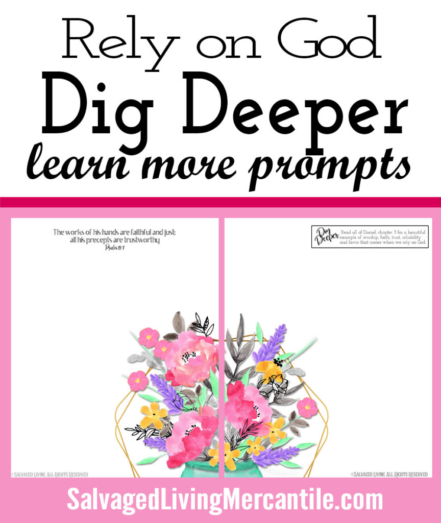 Looking for scripture to help you when you are struggling? This Rely on God workbook journal is perfect to get you digging into the Word of God. With 32 scripture verses to pray on you will feel freedom and joy as you learn to lean on the Lord. Challenge pages, dig deeper, color sheets, bookmarks, note cards, word searches, journal prompts and more await you in this self guided study on Relying on God. #biblestudy #devotionsforwomen #christiandevotional #christianjournal