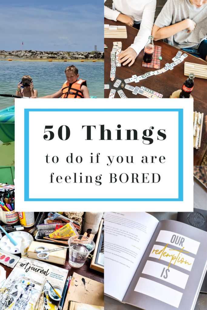 a fun list of 50 things to do if you are feeling bored. Does being stuck at home have you wondering what you can do with your spare time? Take a look at this list of ideas and inspiration to get you moving in the right direction with a new project, hobby or task that will rid you of boredom for good! #bored #boredideas #boredombusters