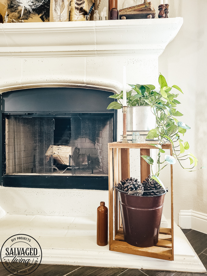 Watch this video on how to DIY paint feathers for fall using cardboard as your canvas. Get inspiring fall mantel decor ideas with this rustic fall look full of nature...feathers and Pampas Grass! #autumndecoridea #naturemantel #rusticstyleideas #modernvintagefall