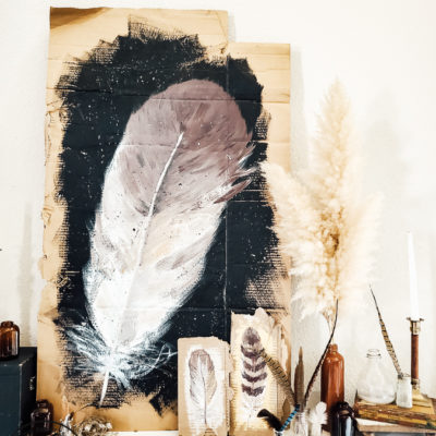 DIY Fall Mantel Decor Idea: Feathers and Vintage Finds