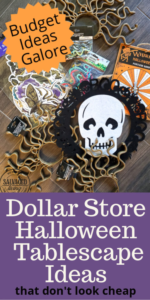 Create a fun Halloween tablescape with dollar stores supplies with these great Halloween decorating tutorials that are budget friendly for your holiday decorating! #halloweentable #dollarstoreHalloween #budgetHalloweenDecor