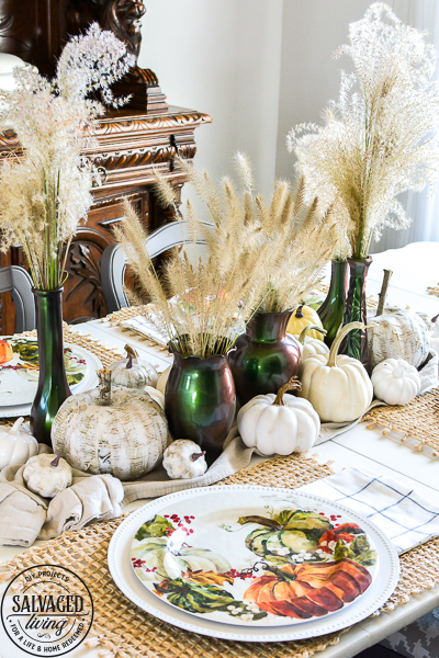 Are you wondering what to do with the floral glass vases you have hidden in your cabinet? Try this thrift store glass vase makeover. This DIY tutorial is easy and beautiful for a DIY glass vase centerpiece idea, great for fall decorating on a budget and creating home decor you can repurpose year round. #colorchange #thriftstoremakeover #glassvaseidea #glassmakeoverDIY 