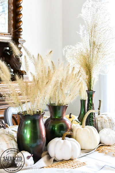 Are you wondering what to do with the floral glass vases you have hidden in your cabinet? Try this thrift store glass vase makeover. This DIY tutorial is easy and beautiful for a DIY glass vase centerpiece idea, great for fall decorating on a budget and creating home decor you can repurpose year round. #colorchange #thriftstoremakeover #glassvaseidea #glassmakeoverDIY