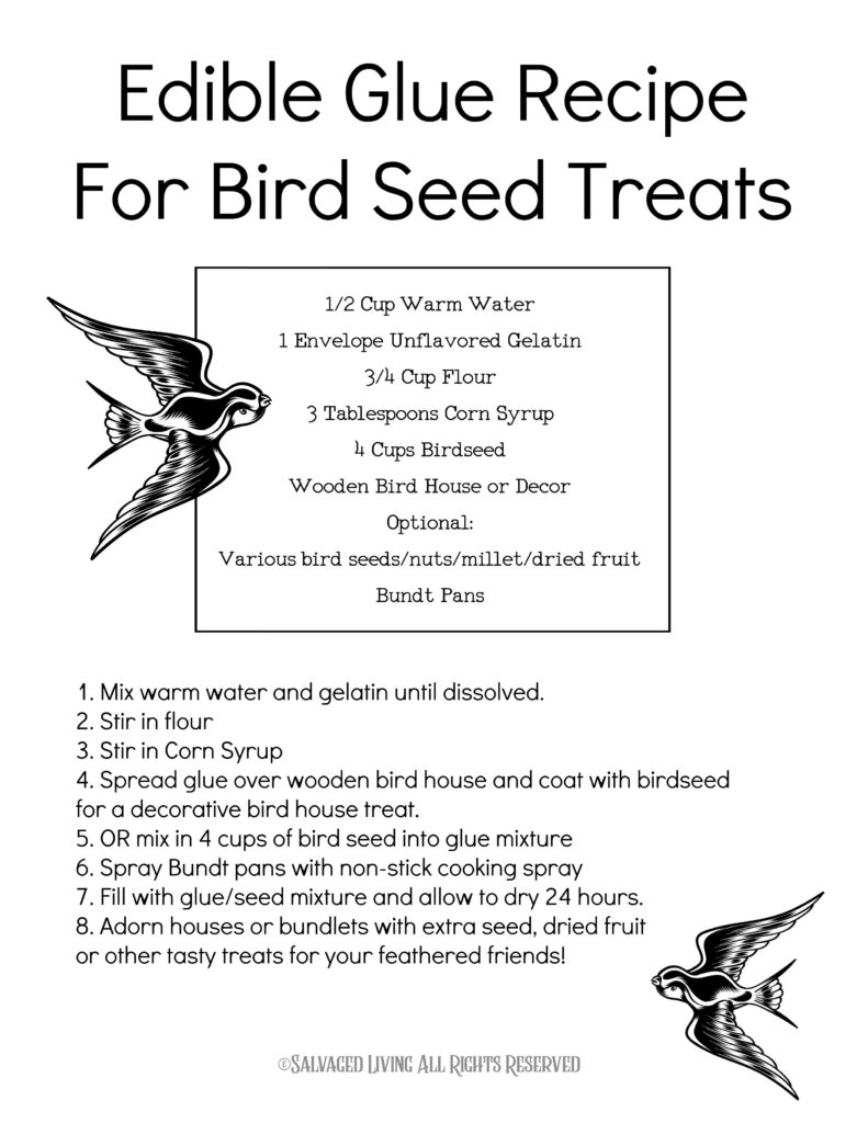 This edible glue is easy to make and use to decorate bird seed birdhouses or bundt pan suets. Make beautiful yard art that the birds will love and make your yard a wildlife wonderland! #birdfeeder #decorativebirdhouse #feedthebirds