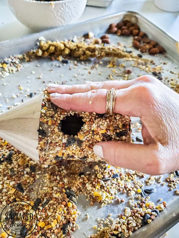 This edible glue is easy to make and use to decorate bird seed birdhouses or bundt pan suets. Make beautiful yard art that the birds will love and make your yard a wildlife wonderland! #birdfeeder #decorativebirdhouse #feedthebirds