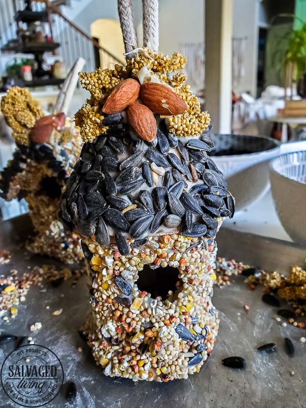 This edible glue is easy to make and use to decorate bird seed birdhouses or bundt pan suets. Make beautiful yard art that the birds will love and make your yard a wildlife wonderland! #birdfeeder #decorativebirdhouse #feedthebirds