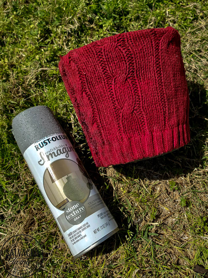 Wonder what to do with an old sweater? Try this upcycled sweater and dollar store pot makeover. You won't believe how cute this project turned out! Perfect for a Mother's Day gift or cozy home decor. #DIYproject #mothersday #upcycle #springrefresh #mothersdaygift #pottery #sponsored