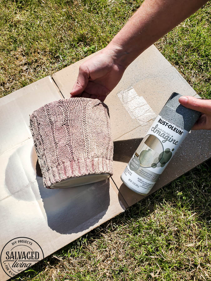 Wonder what to do with an old sweater? Try this upcycled sweater and dollar store pot makeover. You won't believe how cute this project turned out! Perfect for a Mother's Day gift or cozy home decor. #DIYproject #mothersday #upcycle #springrefresh #mothersdaygift #pottery #sponsored