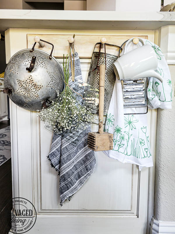 sharpie art tea towel shown hanging on rack in kitchen