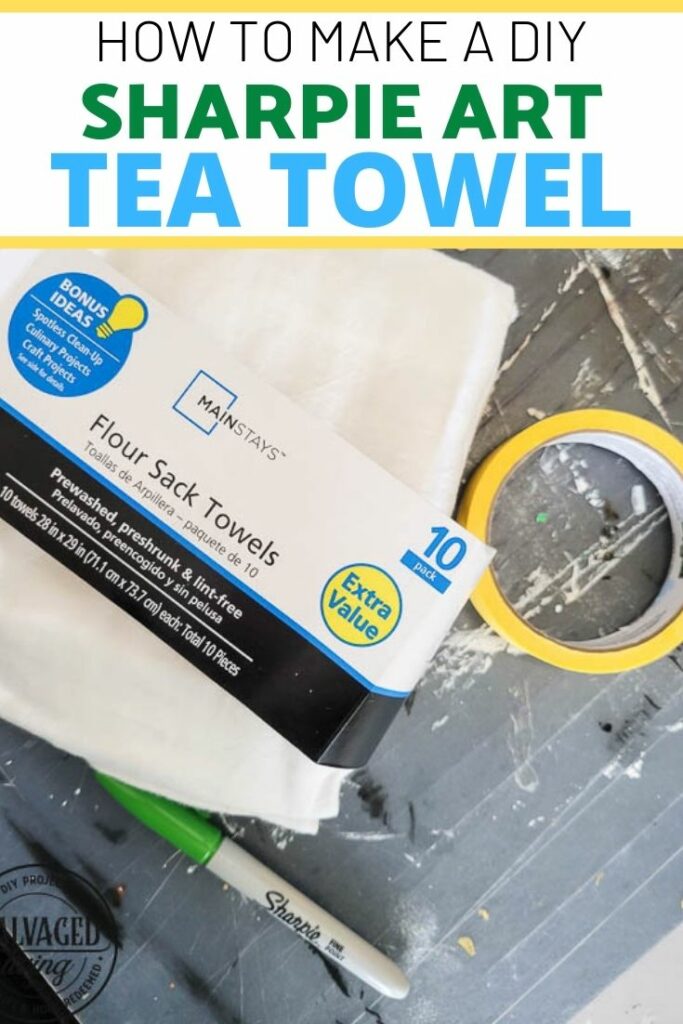 diy sharpie art tea towel with text overlay