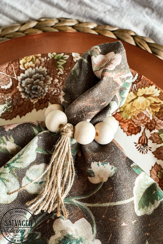 wood bead napkin rings around napkins