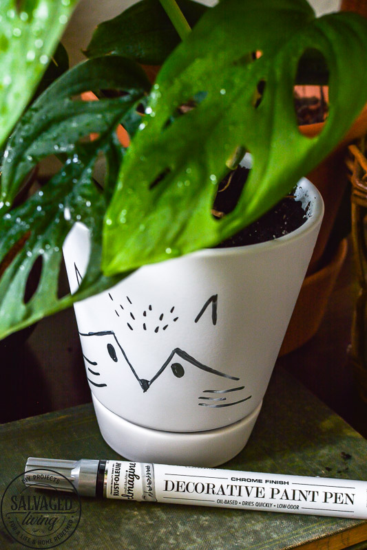 Download this free printout of animal face designs to use in crafting. Try these easy animal faces on your terra cotta pots with Rust-Oleum's new Chrome Paint Pen for fun home decor on a budget. This is the perfect planter makeover with stunning gold or silver metallic it is sure to blend with your decor style. I've become a crazy plant lady and decorating terracotta pots is a fun craft that is useful for my houseplants! #plantlady #paintpen #chromedecor #terracottaidea #Rustoleum #RustoleumImagine #DIYProject