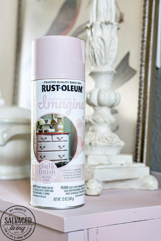 An old antique cabinet gets a transformation makeover with ease, Rust-Oleum's Chalk Finish Spray Paint in Blush Pink adds a soft and sweet touch to my home! See how easy this furniture makeover is with this easy to use spray chalk paint, it makes furniture painting a breeze. #rustoleum #rustoleumimagine #chalkspray #upcycled #upcycledfurniture #sponsored