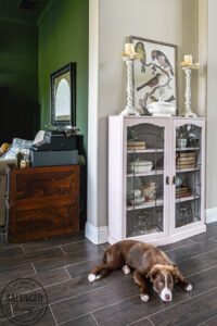 An old antique cabinet gets a transformation makeover with ease, Rust-Oleum's Chalk Finish Spray Paint in Blush Pink adds a soft and sweet touch to my home! See how easy this furniture makeover is with this easy to use spray chalk paint, it makes furniture painting a breeze. #rustoleum #rustoleumimagine #chalkspray #upcycled #upcycledfurniture #sponsored