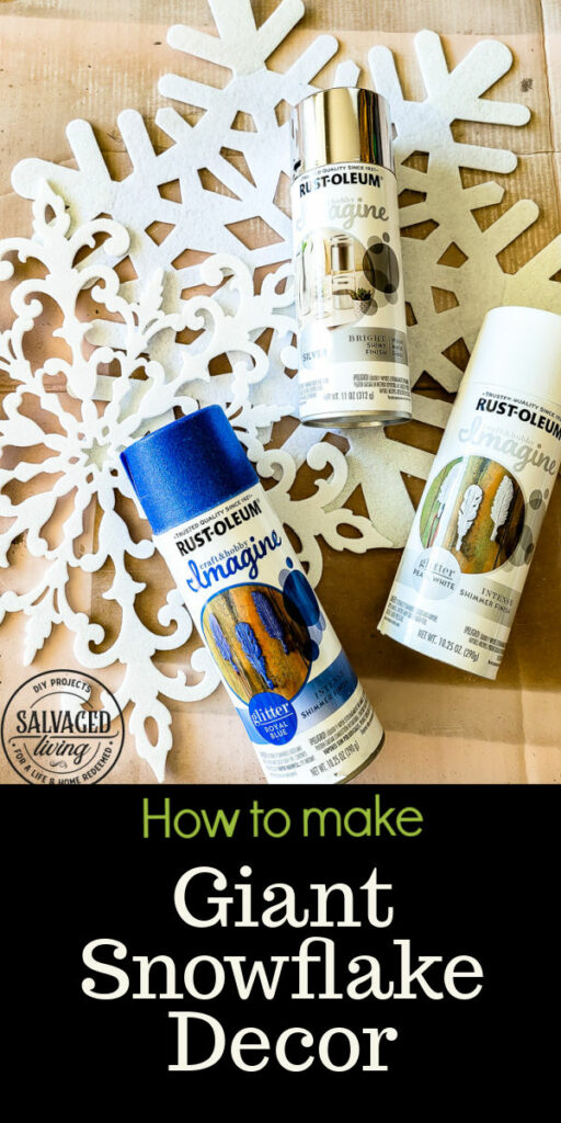 This simple DIY snowflake garland from dollar store felt pieces and Rust-Oleum Imagine spray paint is the perfect winter wonderland addition. Bring a flurry of snow to your holiday home decor with a papercraft for any decor style. The perfect DIY staircase decorating idea for your holiday banister! #rustoleum #rustoleumimagine #snowflake #winterwonderland #holidaydecor #holidaydecorating #christmasdecor #sponsored #staircasedecor 