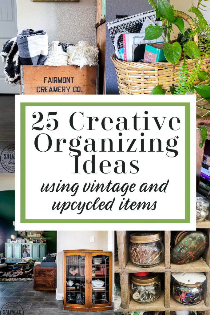 Here are some ideas for creative organizing in the new year using vintage finds or upcycles to add organization and storage to your home for a look that keeps your home in order with your style! 