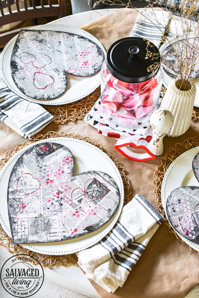 Get ideas for a simple Valentine's Day table you can create with a dollar store item and fun layering. A Valentine's Day table doesn't have to cost a lot, it can be cheap and cute! #valentinesdayinspiration #valentinesdaydollarstore #valentinesdecorideas