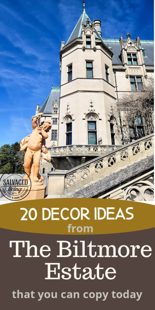 20 decor ideas from The Biltmore Estate in Asheville, North Carolina. There are so many design ideas you can implement in your home today for a high end Vanderbilt look on a budget! Come see these decor ideas inspired by the way the Biltmore home is decorated and lived in. You will love the fun touches you can steal from their elegant decor. #biltmoreestate #Biltmoredecorating #classicdecorideas #highendonabudget #DIYhomedecorideas