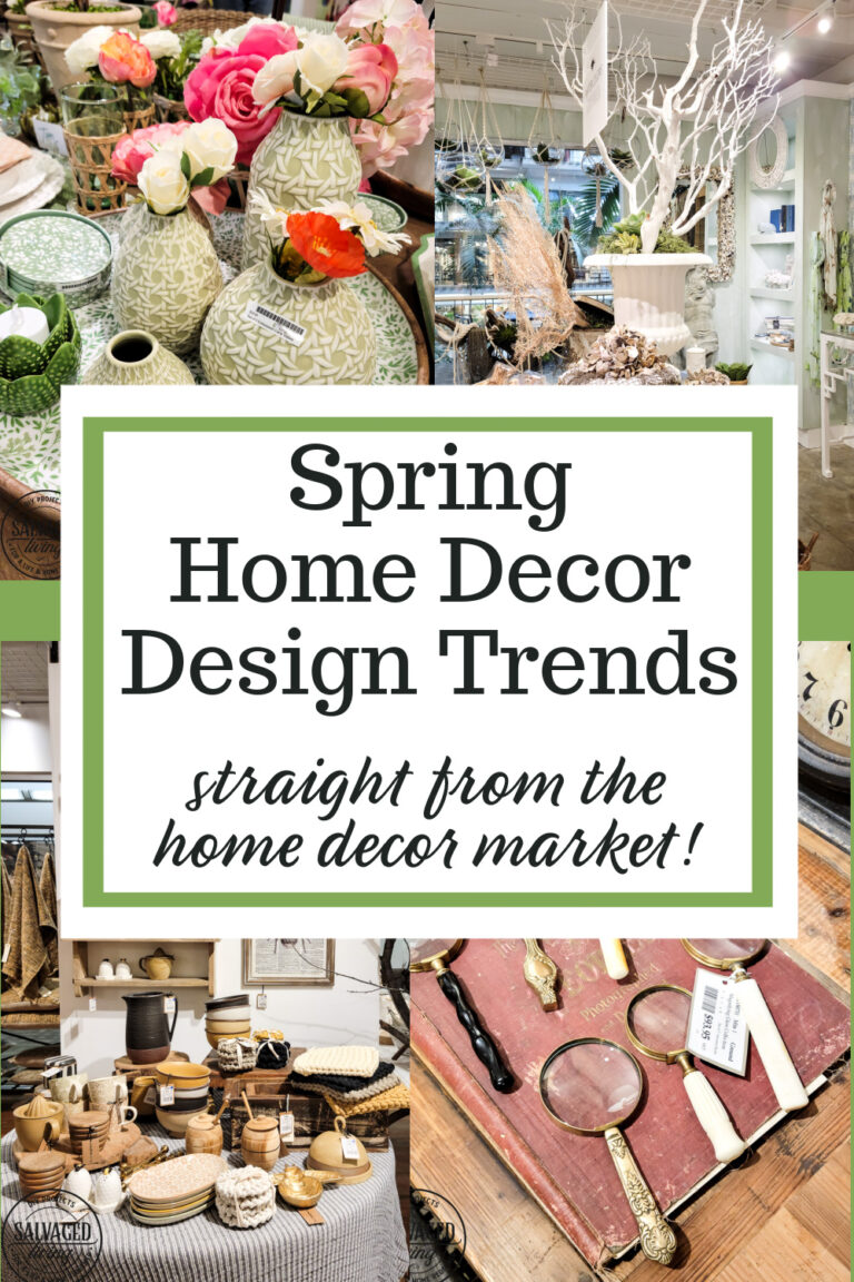Wondering what the spring home decor trends for 2022? Here is a printable list of the design trends coming from market that you can implement into your home decor shopping, thrift store hunting and DIY or craft projects! #decortrends #homedecorshopping #vintagestyle